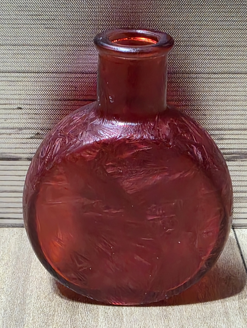Vintage Round Red Textured Glass Vase Bottle